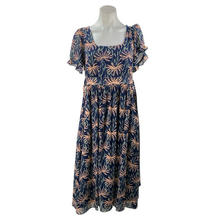 Madewell Multicolor Floral Ruffle Puff Sleeve Square Neck Midi A-Line Dress XS