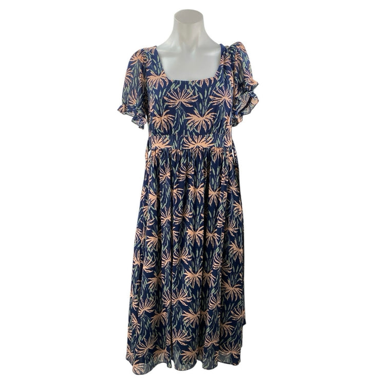Madewell Multicolor Floral Ruffle Puff Sleeve Square Neck Midi A-Line Dress XS