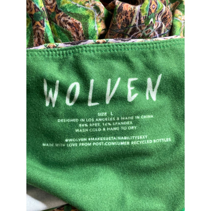 Wolven Fauna Green Mandala Sleeveless Crop Tank Top Flare Trousers Pants Set L