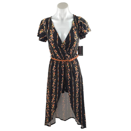 No Boundaries Walk Thru Black Short Sleeve Floral High Low V Neck Romper Dress