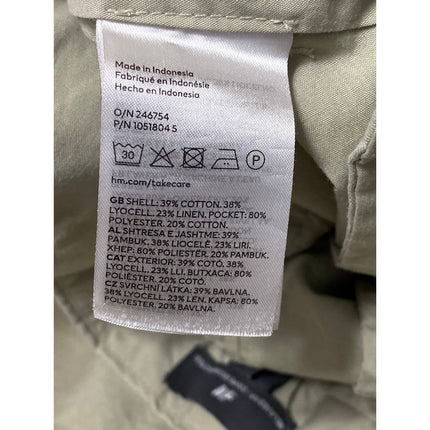 H&M Women's Khaki Linen Pleated Relaxed Straight Chino Trouser Dress Pants Sz 30