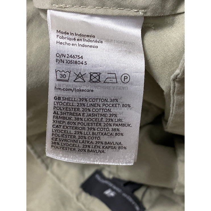 H&M Women's Khaki Linen Pleated Relaxed Straight Chino Trouser Dress Pants Sz 30