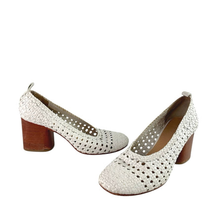 COS Women's White Weave Braided Leather Block Heel Slip-On Pumps Shoes 40 US 9