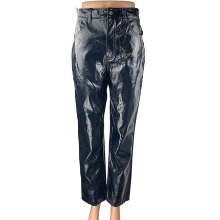 Abercrombie & Fitch 90s Straight Black Faux Patent Leather Trousers Pants Sz 28