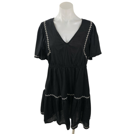 Old Navy Black White Embroidered Trim Short Sleeve V Neck A Line Mini Dress M