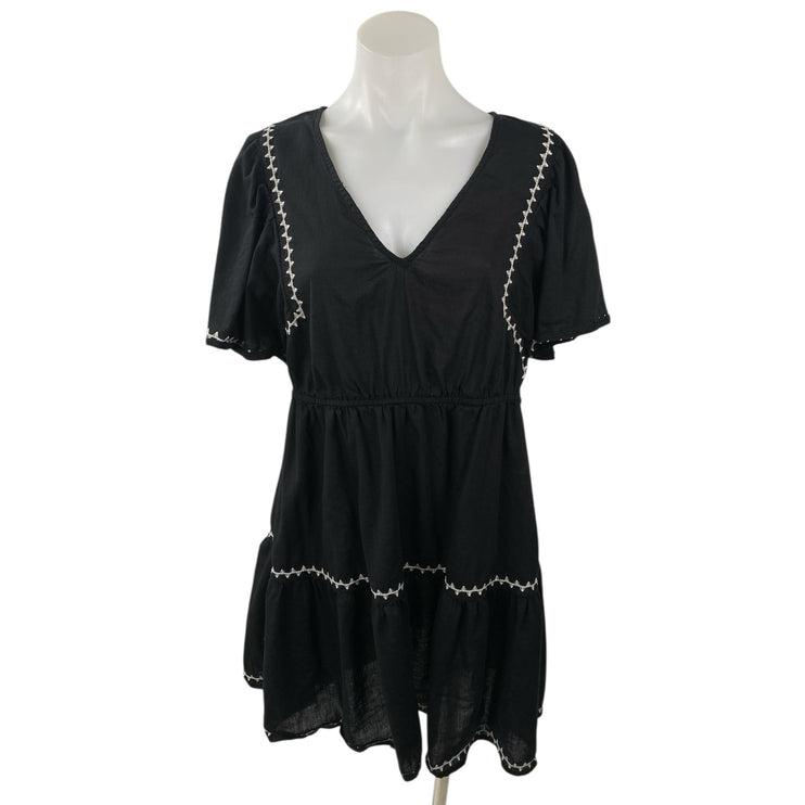 Old Navy Black White Embroidered Trim Short Sleeve V Neck A Line Mini Dress M