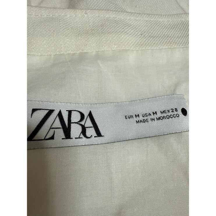 Zara Women's White Snap Button Down Long Sleeve Pockets Oversized Coat Jacket M