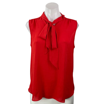 J. Crew Women's Red Sleeveless Casual Bow Tie Neck Relaxed Blouse Top Size M