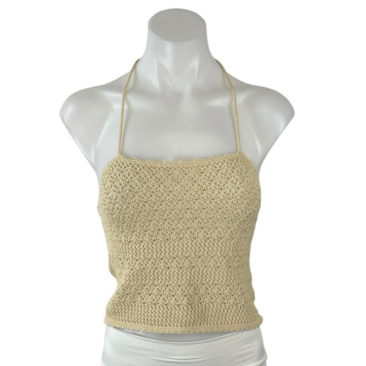House of Harlow 1960 Womens Cream Crochet Halter Sleeveless Crop Cami Tank Top S
