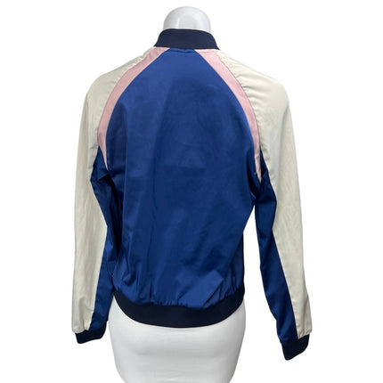 Zara Women's Blue White Long Sleeve Full Zip Windbreaker Bomber Coat Jacket S