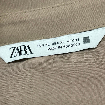 Zara Women's Tan Beige Long Sleeve Cropped Boxy Button Down Shirt Top Size XL