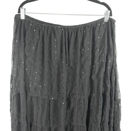 INC International Concepts Black Pleated Sequin Beaded Midi A-Line Skirt Size 2X