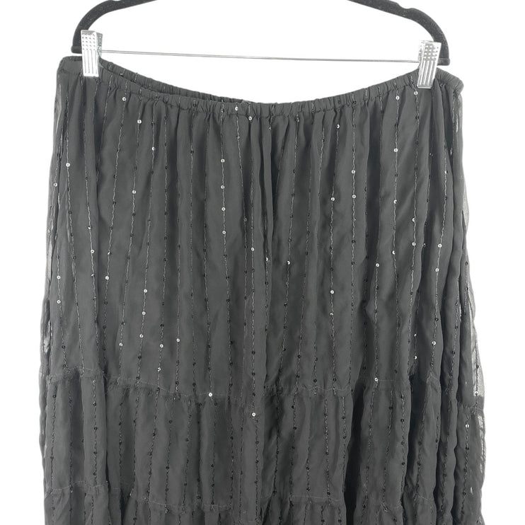 INC International Concepts Black Pleated Sequin Beaded Midi A-Line Skirt Size 2X