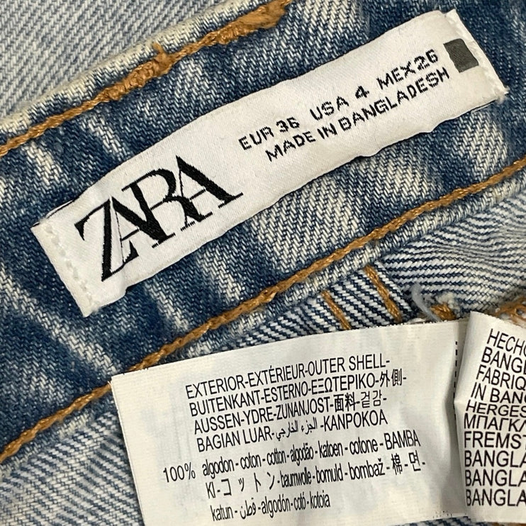 Zara Womens Light Blue High Rise Casual Relaxed Fit Wide Leg Denim Jeans Pants 4