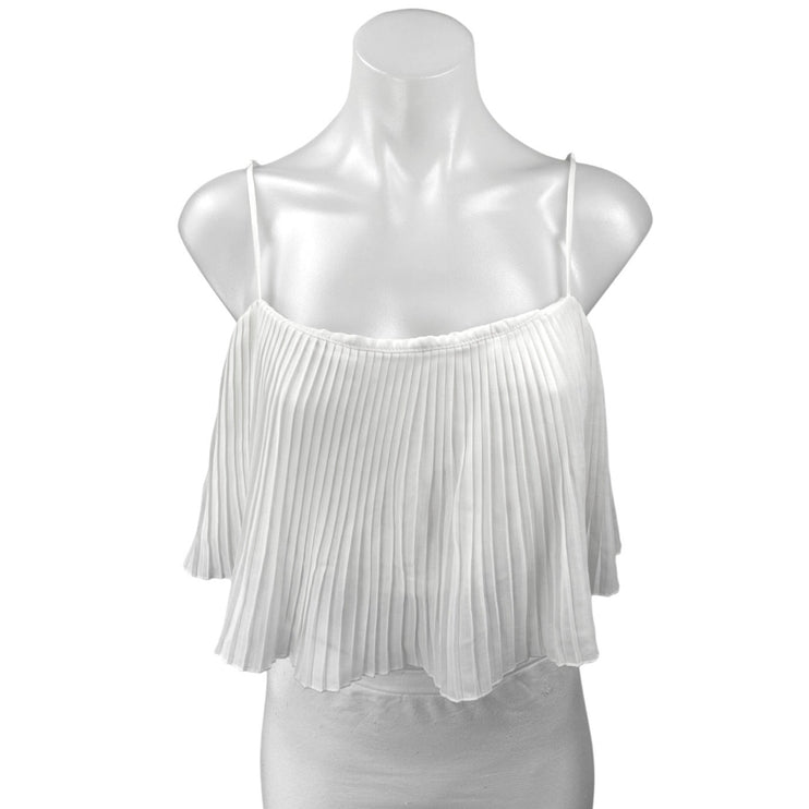 Princess Polly White Sleeveless Pleated Ruffle Scoop Neck Camisole Crop Top 12
