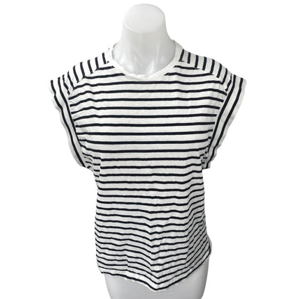 Zara Women's Black White Striped Short Sleeve Crewneck Casual Tee T-shirt Top L