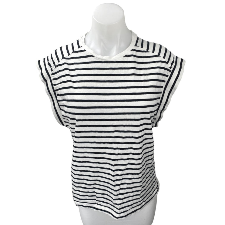 Zara Women's Black White Striped Short Sleeve Crewneck Casual Tee T-shirt Top L