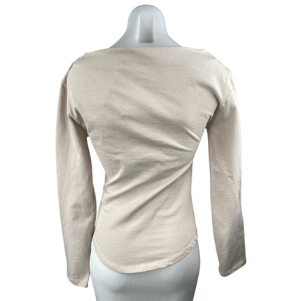 NEW Zara Women Beige Nude Long Sleeve Boat Neck Drape Soft Blouse Top Size S