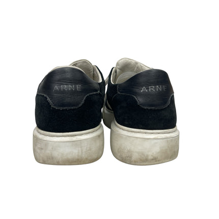 Arne Essential Black White Leather Lace Up Round Toe Athletic Sneakers Shoes 9.5