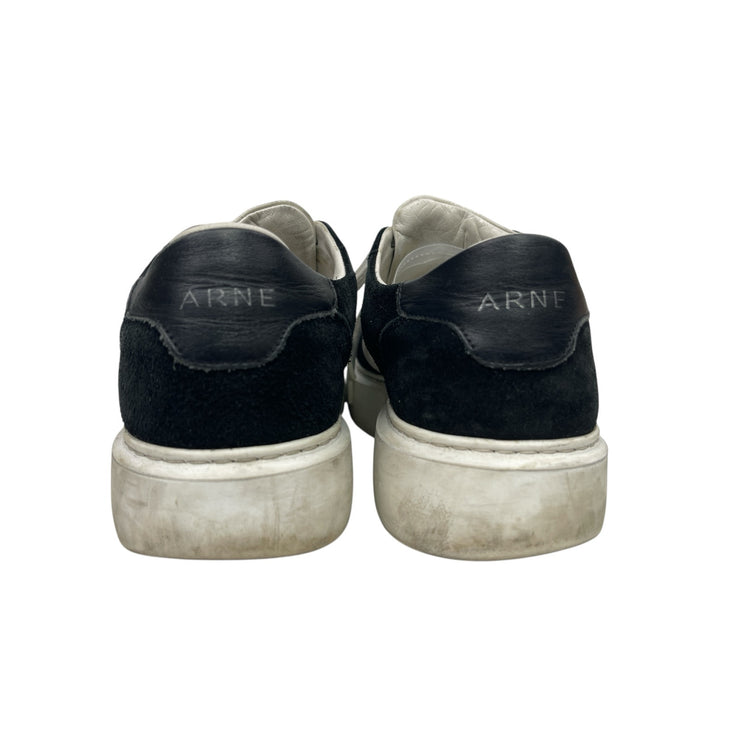 Arne Essential Black White Leather Lace Up Round Toe Athletic Sneakers Shoes 9.5