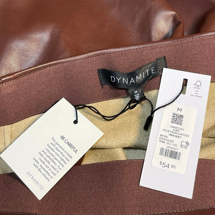 NEW Dynamite Kylie Brown Faux Leather Vegan High Waist Straight Mini Skirt Sz M