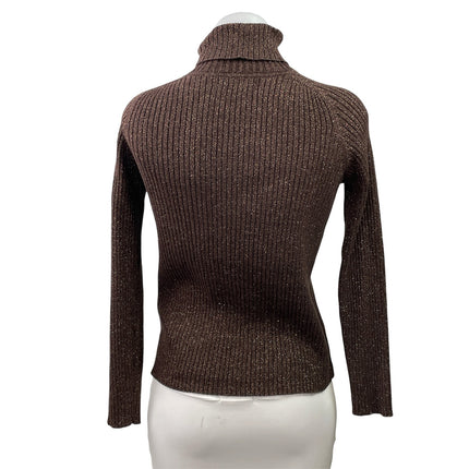 Lord & Taylor Women's Brown Glitter Ribbed Knit Turtleneck Long Sleeve Sweater S