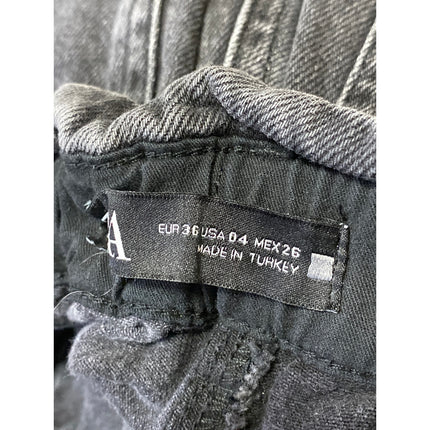 Zara Women's Black High Waisted Straight Tapered Barrel Paperbag Denim Jeans 36