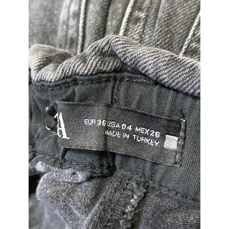 Zara Women's Black High Waisted Straight Tapered Barrel Paperbag Denim Jeans 36