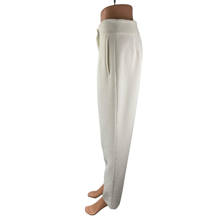 Zara Women's White High Waisted Pleated Tapered Leg Trousers Dress Pants Size L