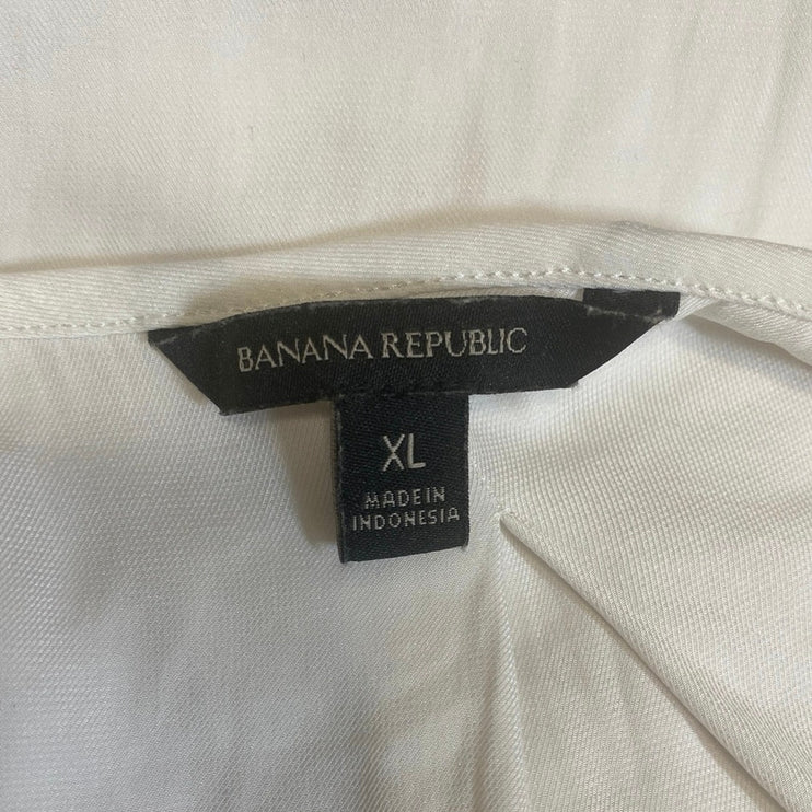 Banana Republic Women's White V Neck Short Sleeve Shirt Blouse Top Size XL