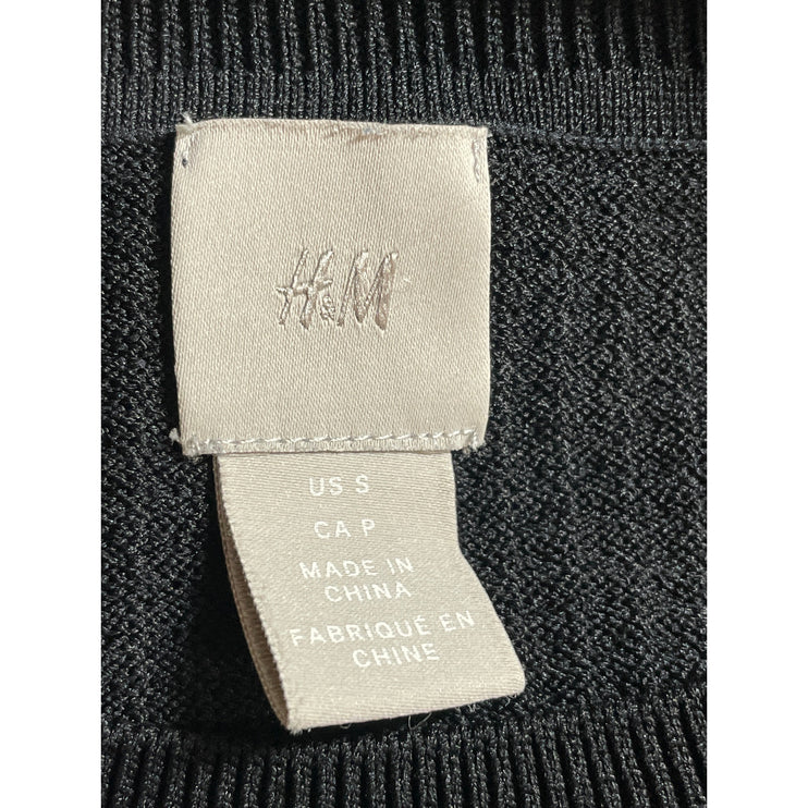 H&M Women's Black Waffle Knit Half Sleeve Crew Neck Thermal Sweater Top Size S