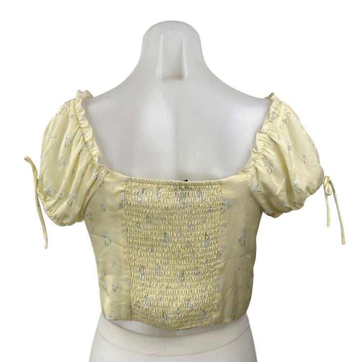 Princess Polly Yellow Short Puff Sleeve Floral Corset Bustier Crop Top Size 8