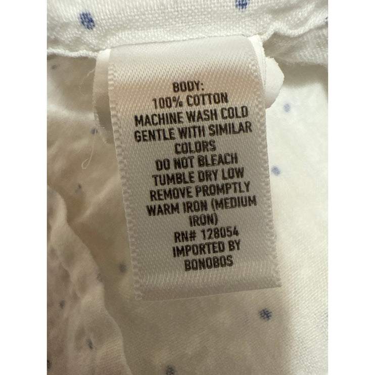 Bonobos Men's White Blue Tailored Polka Dots Short Sleeve Button Up Shirt Top L