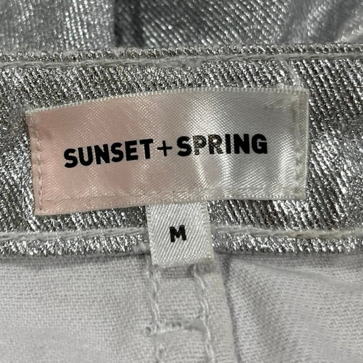 Sunset + Spring Silver Metallic High Waisted Pencil Mini Denim Jean Skirt Size M