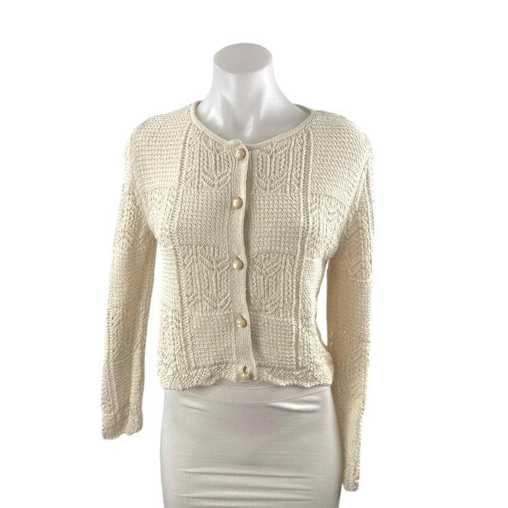 Zara Women's Cream Crochet Long Sleeve Button Down Crop Cardigan Sweater Top S