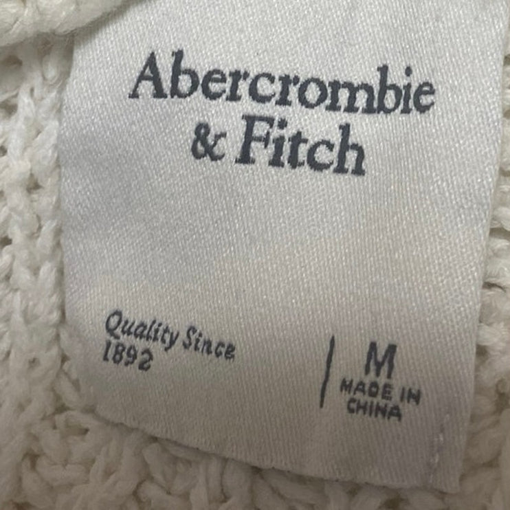 Abercrombie & Fitch White Crochet Knit Open Front Long Sleeve Cardigan Sweater M