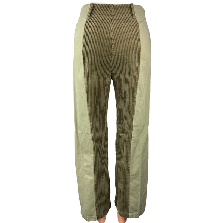 Urban Outfitters Corina Green Corduroy Colorblock High-Waist Trousers Pants 0