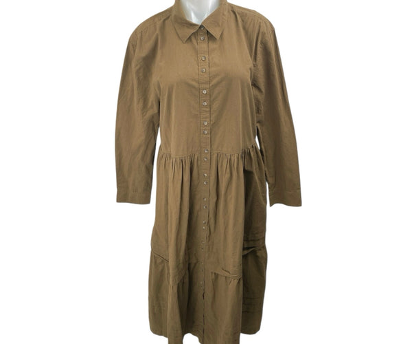 NEW Madewell Brown Pleated Long Sleeve Tiered A Line Midi Shirt Dress – Brie