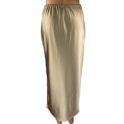 Old Navy Gold Metallic Silky Satin High Waist Slit Midi Straight Pencil Skirt XS