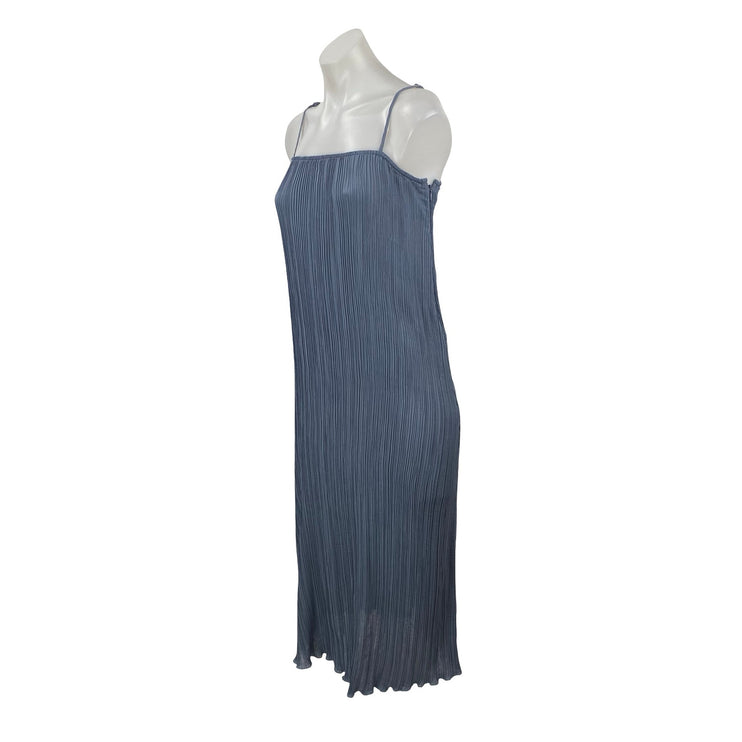 Madewell The Goldie Dress in Plissé Blue Sleeveless Midi Slip Sheath Dress Sz 0