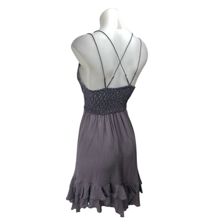 Free People Adela Charcoal Gray Sleeveless Lace Mini Fit & Flare Slip Dress Sz S