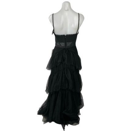 NEW Betsy & Adam Black Sleeveless Sheer Ruffle Tiered Prom Maxi Dress Gown 4