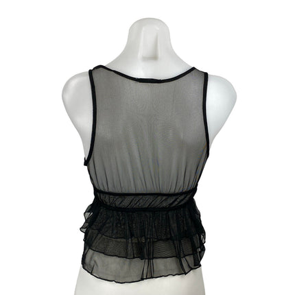 Zara Women's Black Sleeveless Mesh Ruffle Tiered Peplum Tank Blouse Top Size S