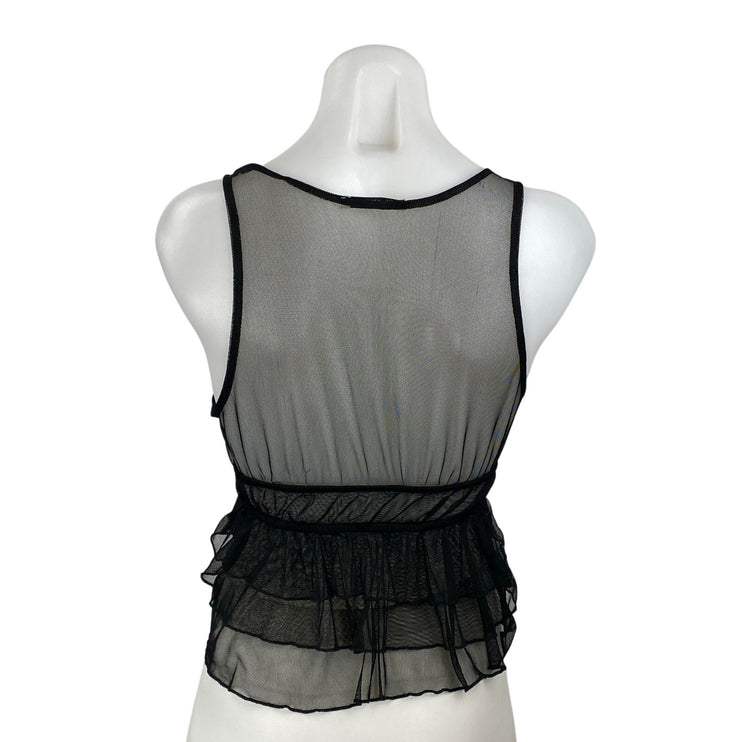 Zara Women's Black Sleeveless Mesh Ruffle Tiered Peplum Tank Blouse Top Size S