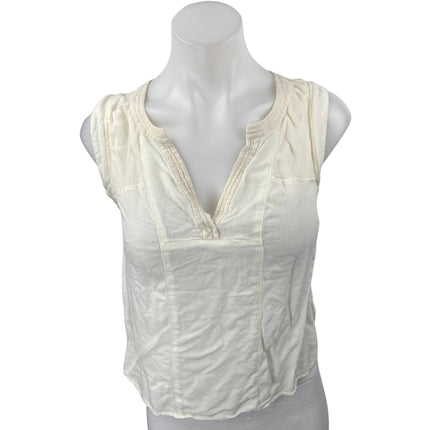 Ecote Women's Cream White Sleeveless Split V-Neck Crop Shirt Tank Top Size S