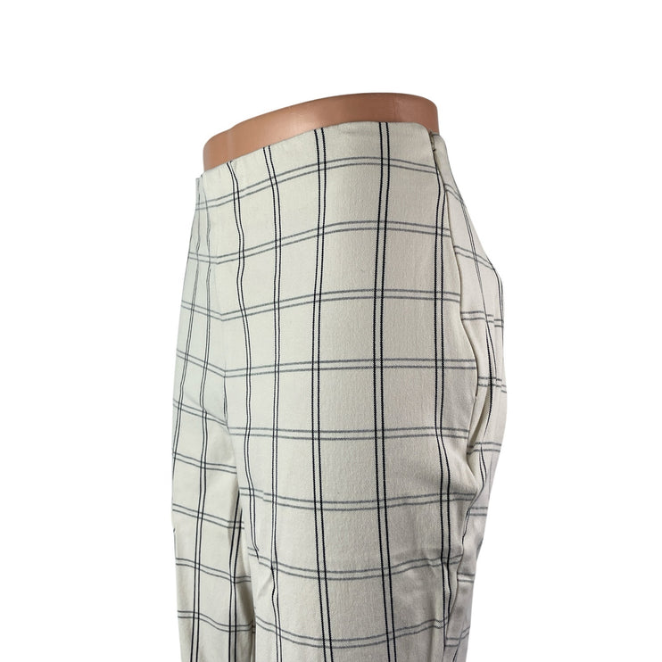 A New Day Women's White Plaid High Rise Flared Cropped Trousers Pants Size 8