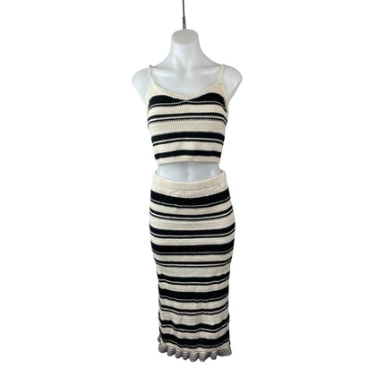 Freshman 1996 Striped Crochet Crop Cami Tank Top Midi Skirt Beach Cover Up Set S