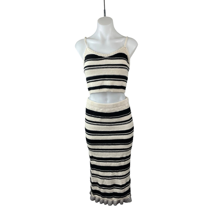 Freshman 1996 Striped Crochet Crop Cami Tank Top Midi Skirt Beach Cover Up Set S