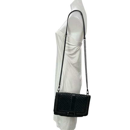 Rebecca Minkoff Chevron Quilted Love Black Chain Crossbody Handbag Size OS