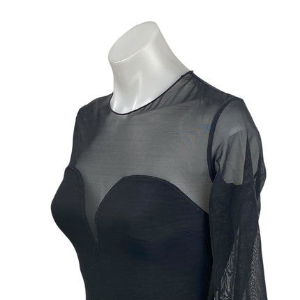 Popilush Shapewear Illusion Mesh Sheer Sweetheart Long Sleeve Bodysuit Top Sz S